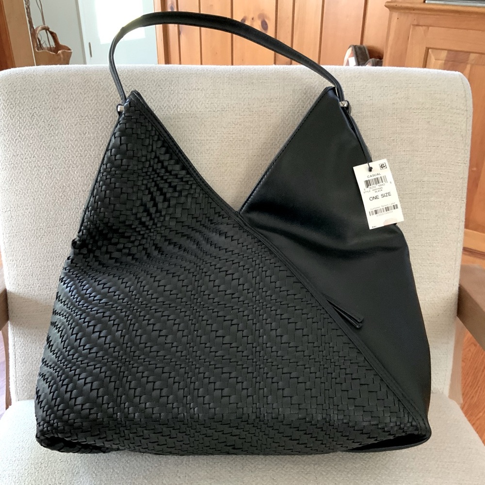 NWT Alfani black shoulder bag with woven detail